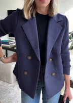Damaris | Women's Structured Lapel Coat - Elegant Tailored Wool Blend Longline Overcoat Blue