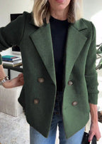 Damaris | Women's Structured Lapel Coat - Elegant Tailored Wool Blend Longline Overcoat Green