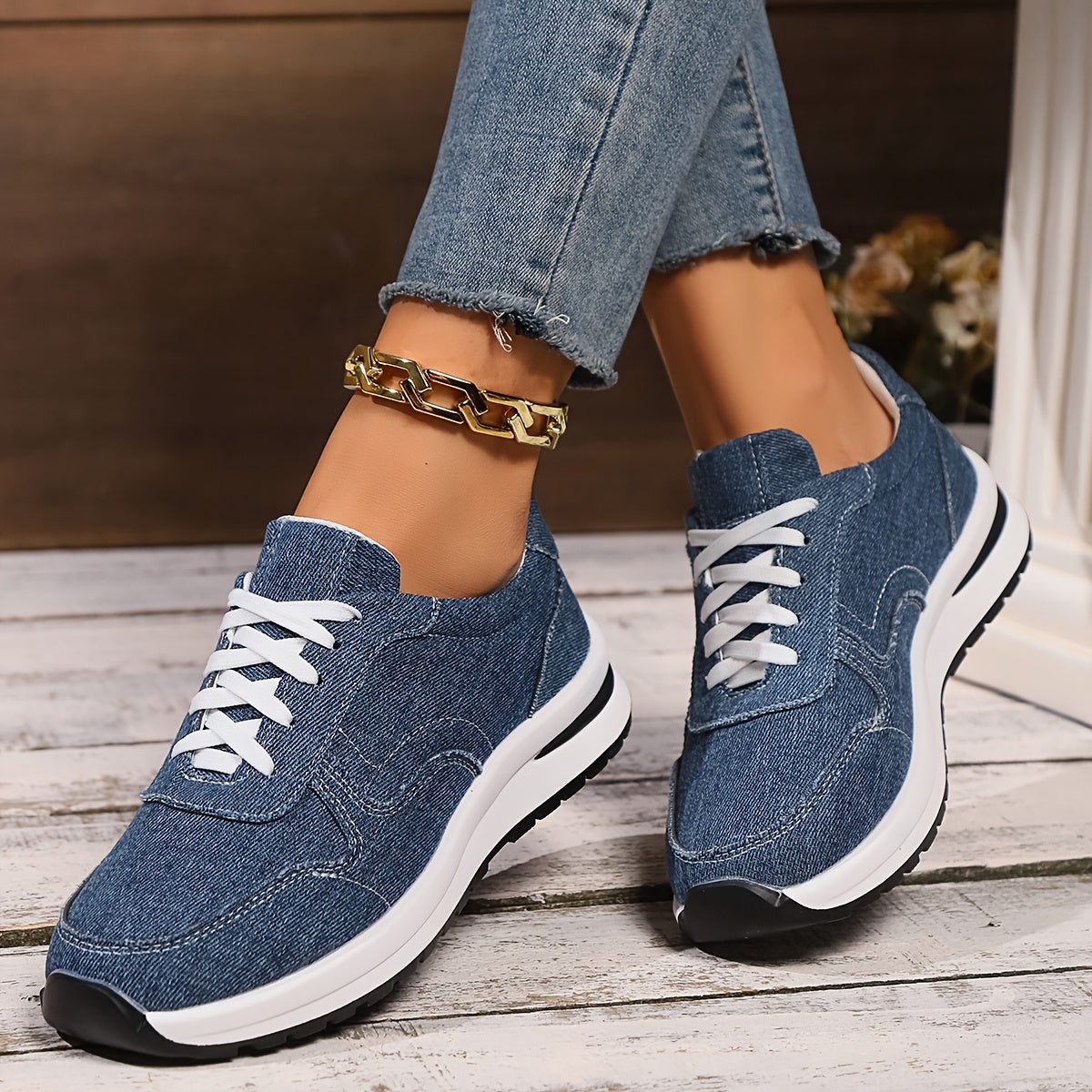 Flōre | Sneakers For Women | Lace Front Design Blue