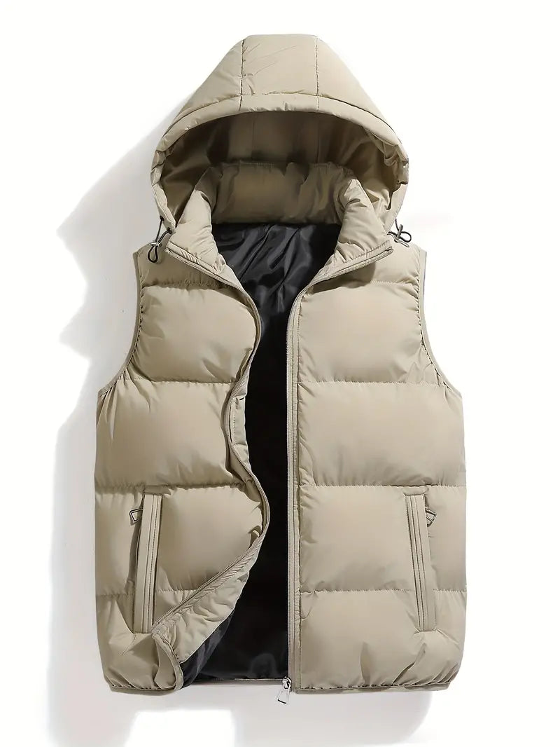 Isaac | Men's Lightweight Hooded Body Warmer Vest - Black Quilted Winter Gilet with Hood Beige