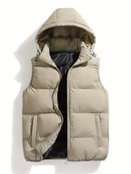 Isaac | Men's Lightweight Hooded Body Warmer Vest - Black Quilted Winter Gilet with Hood Beige