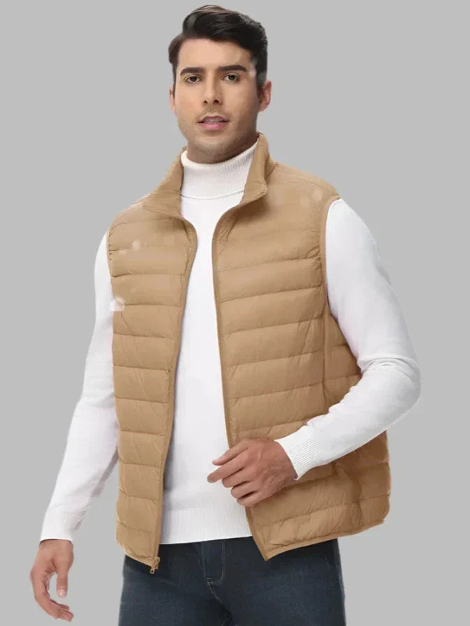 Grayson | Men's Lightweight Quilted Vest - Insulated Zip-Up Bodywarmer & Puffer Gilet Khaki