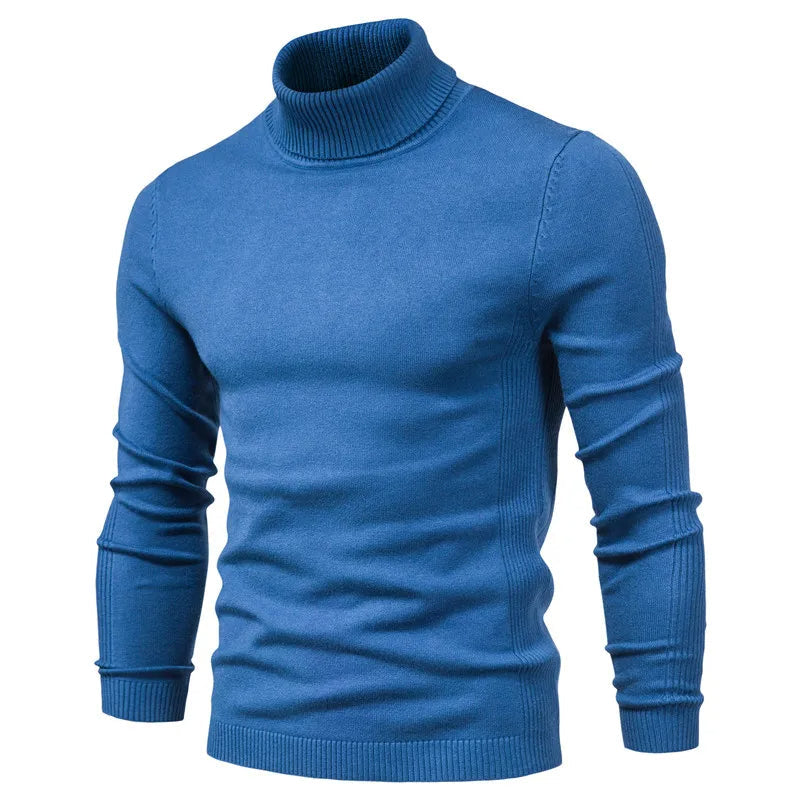 Admire | Men's Mock Neck Turtleneck Sweater - Soft Knit Pullover Bright Blue