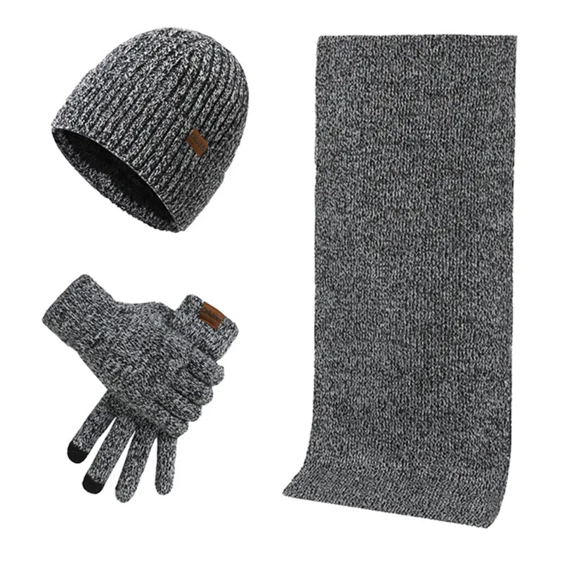 Hommes | Men's 3-Piece Winter Accessories Set - Knitted Beanie Hat, Scarf & Touchscreen Gloves Gray