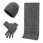 Hommes | Men's 3-Piece Winter Accessories Set - Knitted Beanie Hat, Scarf & Touchscreen Gloves Gray