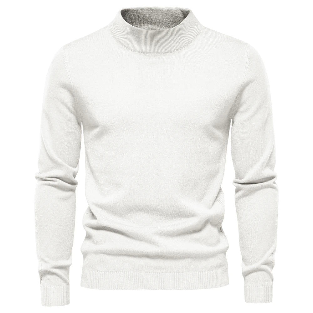 Admire | Men's Mock Neck Turtleneck Sweater - Soft Knit Pullover White
