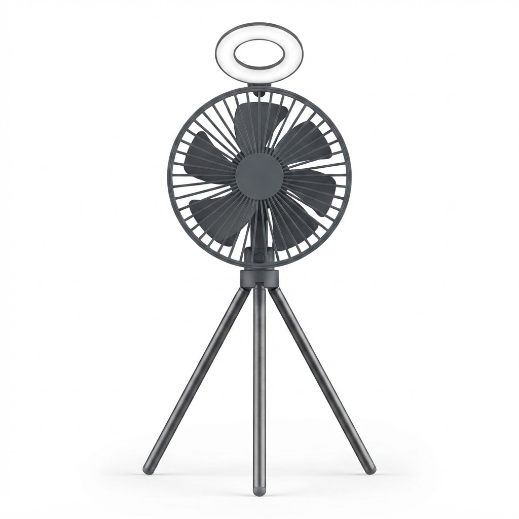 10000mAh Camping Fan – Rechargeable Portable Tripod Fan with LED Ring Light, Power Bank & Air Circulator for Tent, Desk & Outdoor