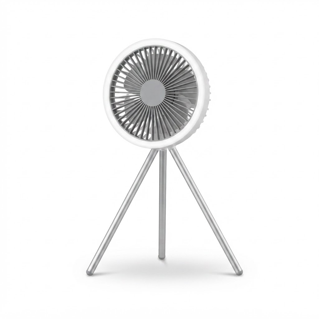 10000mAh Camping Fan – Rechargeable Portable Tripod Fan with LED Ring Light, Power Bank & Air Circulator for Tent, Desk & Outdoor