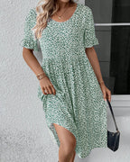 Damaris | Midi Dress with Floral Print, Round Neck and Short Sleeves for Women | Ideal for Day and Evening