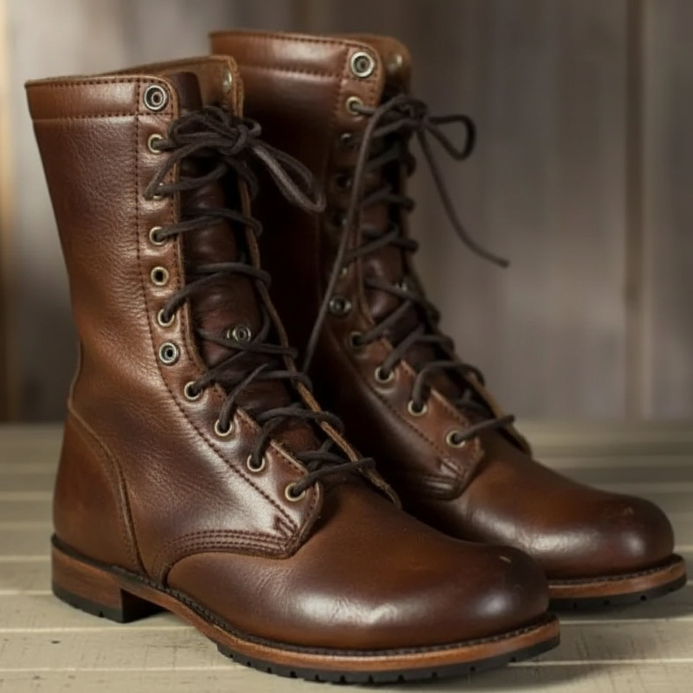 Boots For Women | Lace-Up Mid-Calf Design Dark Brown