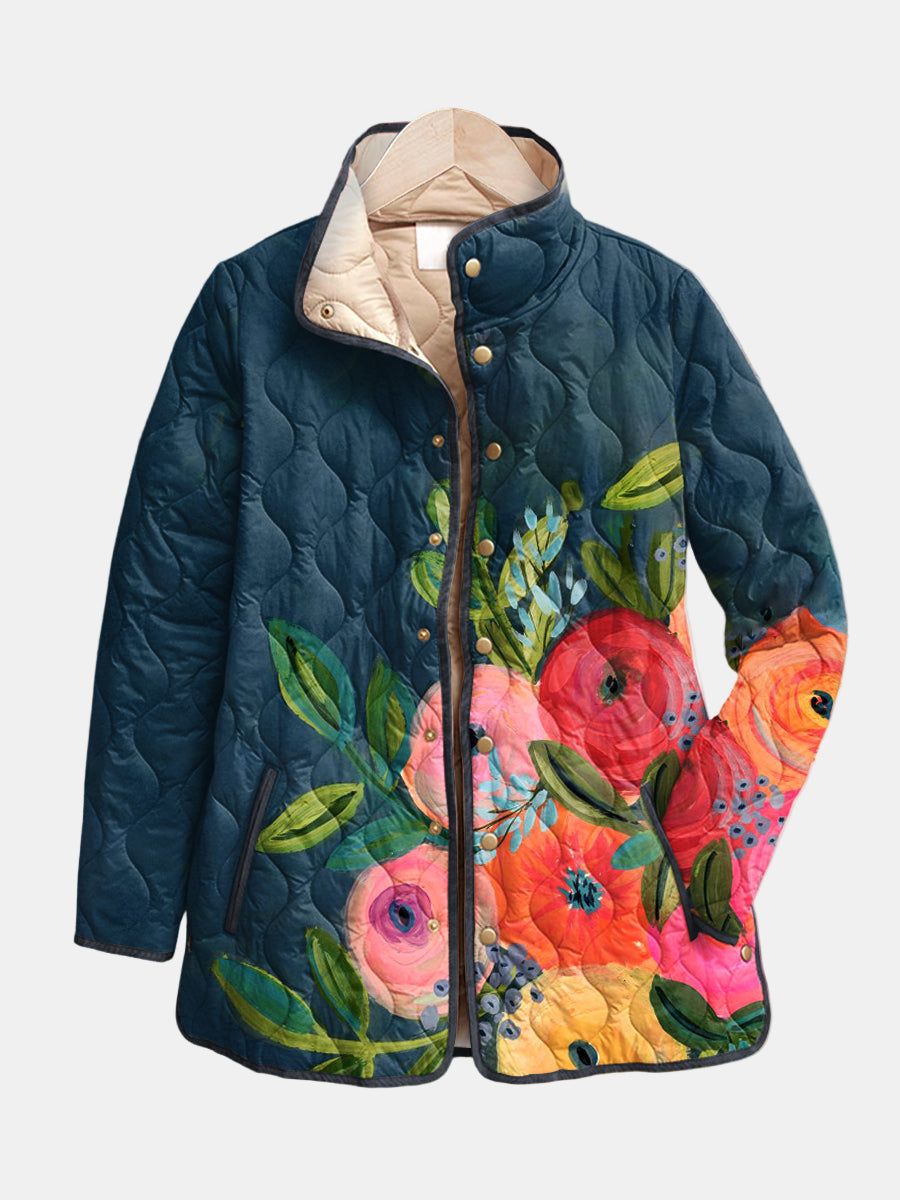 Umami | Women's Floral Jacket - Multicolor Botanical Print Lightweight Bomber & Blazer Multicolor