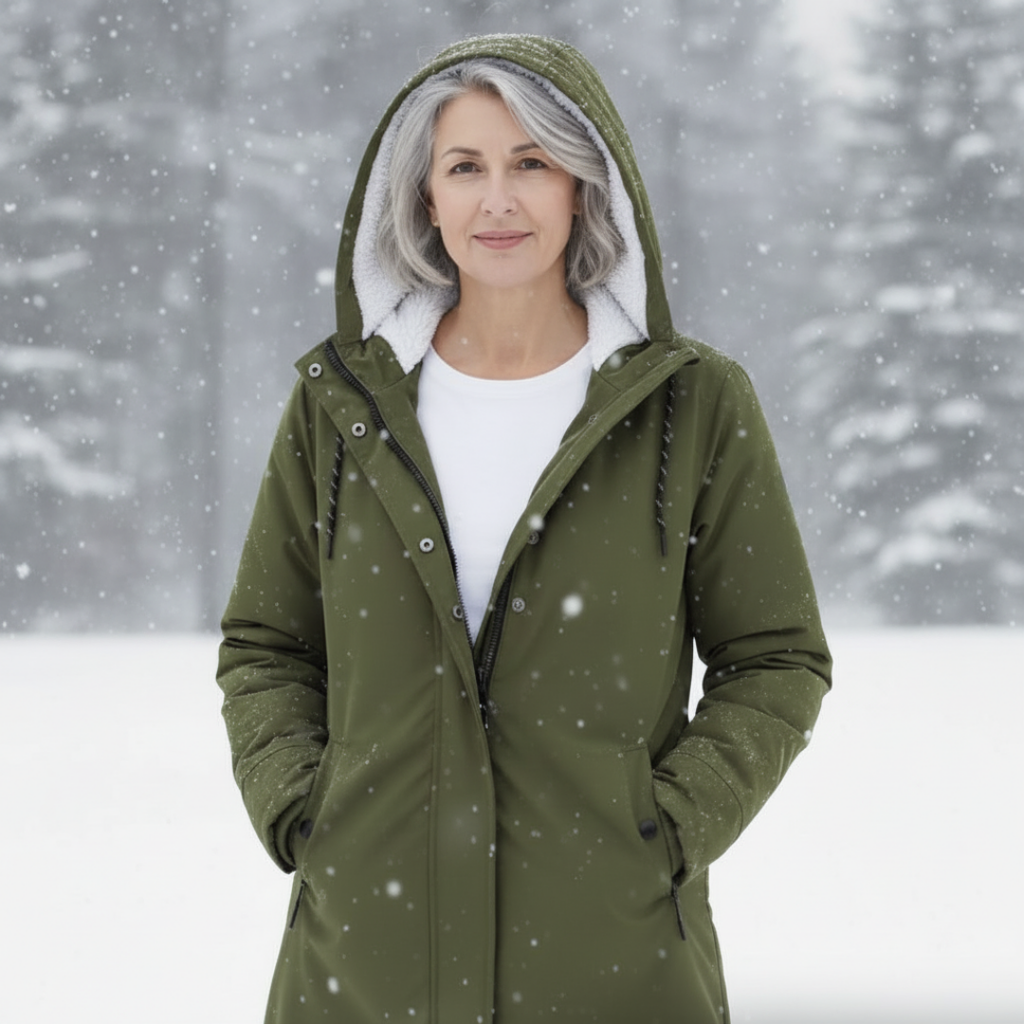 Luna | Women's Quilted Winter Coat - Warm Padded Puffer & Longline Hooded Parka Army Green