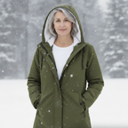 Luna | Women's Quilted Winter Coat - Warm Padded Puffer & Longline Hooded Parka Army Green