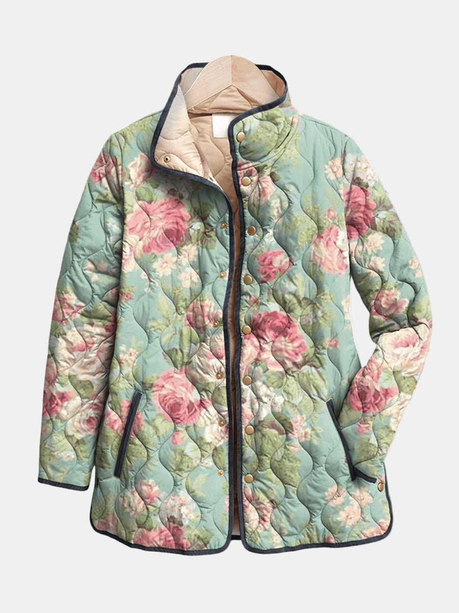 Parsha | Women’s Jacket | Quilted Design with Floral Print Light Green