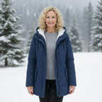 Luna | Women's Quilted Winter Coat - Warm Padded Puffer & Longline Hooded Parka Navy Blue