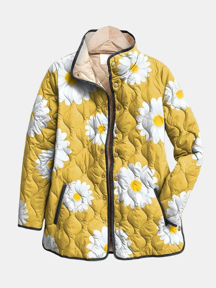 Mechi | Women’s Jacket | Floral Daisy Quilt Design Yellow