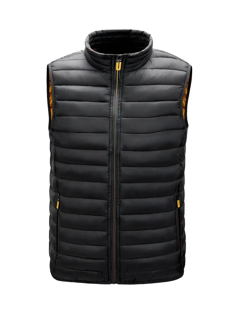 Miles | Men's Lightweight Quilted Bodywarmer Vest - Stand Collar Zip-Up Gilet & Puffer Vest Black