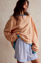 Mechi | Women's Striped Oversized Sweater - Loose Fit Knit Pullover Orange