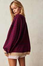 Mechi | Women's Striped Oversized Sweater - Loose Fit Knit Pullover