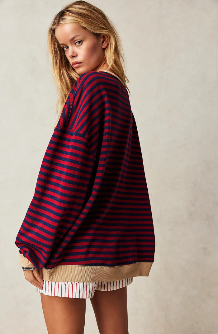 Mechi | Women's Striped Oversized Sweater - Loose Fit Knit Pullover