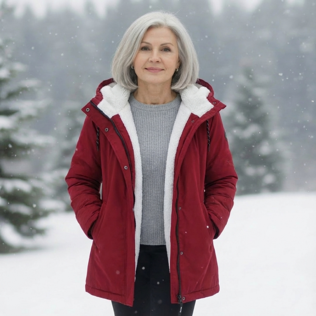 Luna | Women's Quilted Winter Coat - Warm Padded Puffer & Longline Hooded Parka Red