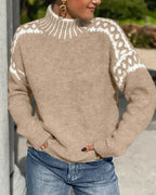 Roque | Women's Patterned Shoulder Sweater - Nordic Fair Isle Knit Pullover & Jumper Beige