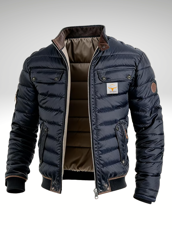 Hermosa | Men's Quilted Jacket with Stand Collar - Lightweight Winter Coat Navy