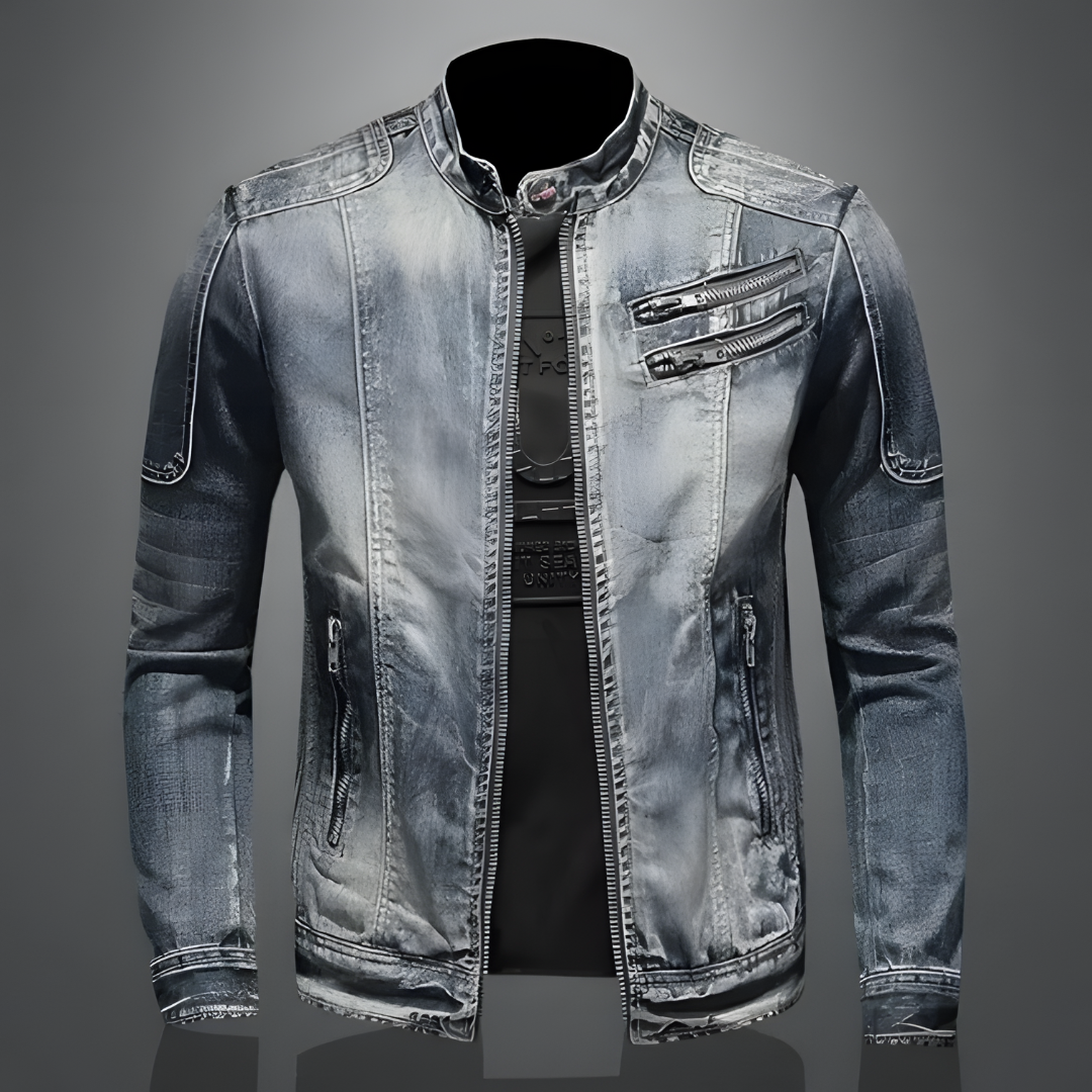 Calico | Men's Retro Denim Jacket - Vintage Washed Trucker Jean Jacket with Flap Pockets