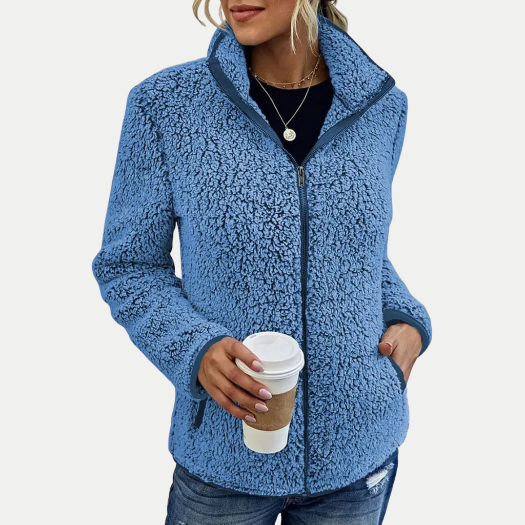 Mechi | Women's Fleece Jacket | Textured Surface Pattern Blue