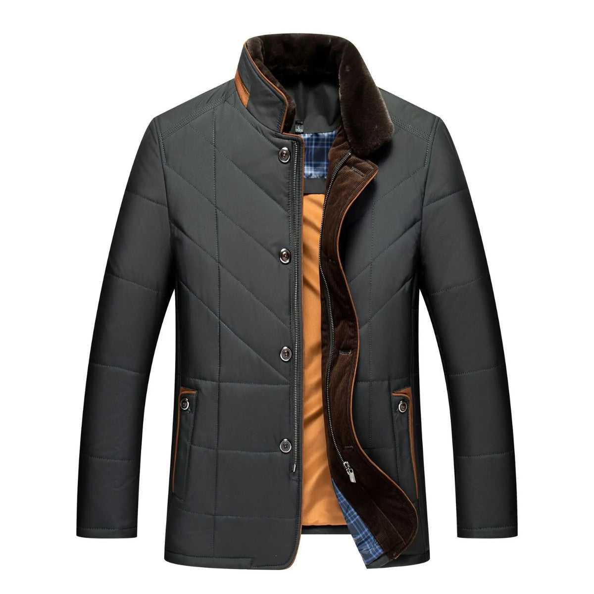 Admire | Men's Quilted Winter Jacket - Warm Padded Puffer with Front Zip & Pockets Black