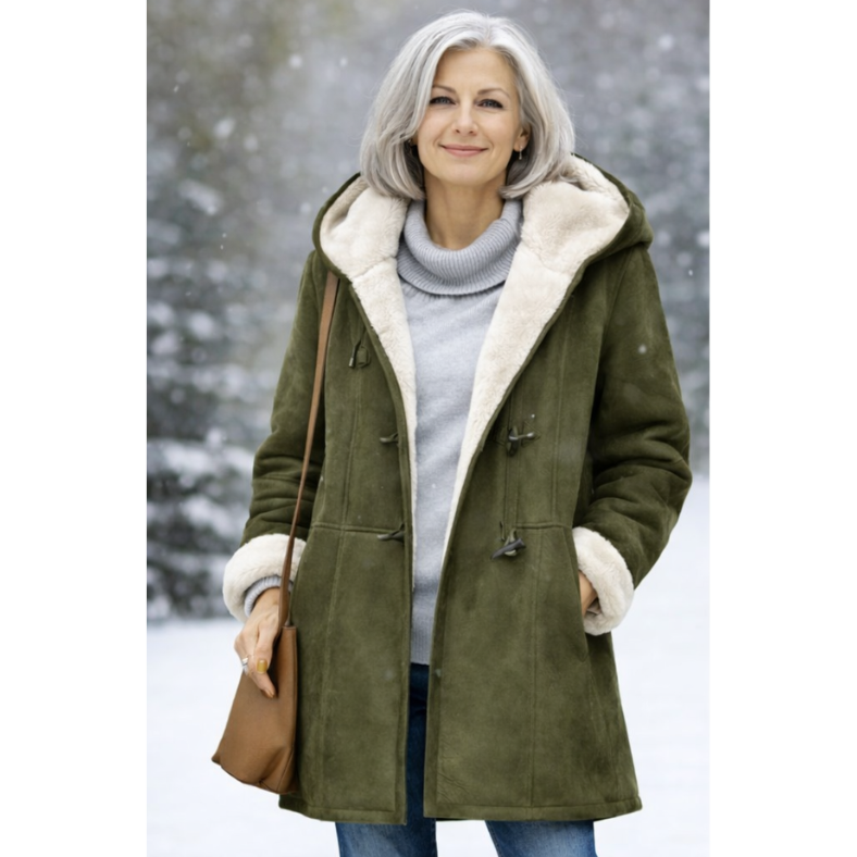 Bersh | Women's Sherpa Winter Coat - Warm & Cozy Teddy Fleece Jacket with Hood Green