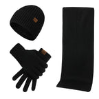 Hommes | Men's 3-Piece Winter Accessories Set - Knitted Beanie Hat, Scarf & Touchscreen Gloves Black