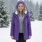 Luna | Women's Quilted Winter Coat - Warm Padded Puffer & Longline Hooded Parka Violet