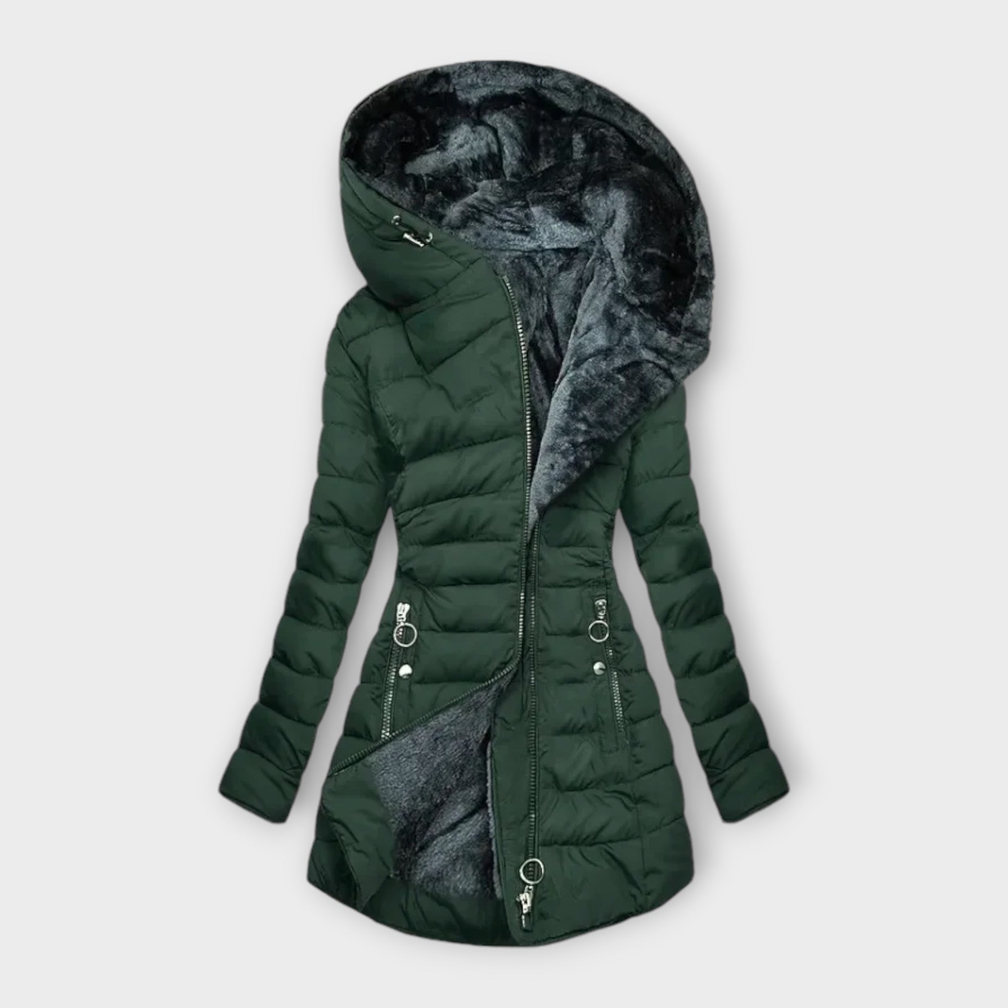 Amore | Women's Comfortable Coat - Warm Lightweight Puffer & Quilted Casual Jacket Dark Green
