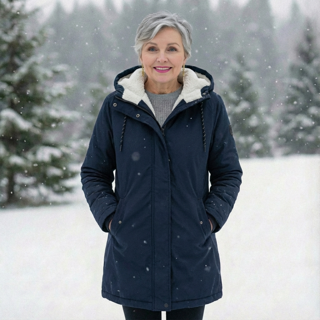 Luna | Women's Quilted Winter Coat - Warm Padded Puffer & Longline Hooded Parka Dark Blue