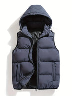Isaac | Men's Lightweight Hooded Body Warmer Vest - Black Quilted Winter Gilet with Hood Grey