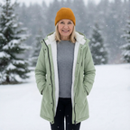 Luna | Women's Quilted Winter Coat - Warm Padded Puffer & Longline Hooded Parka Mint Green