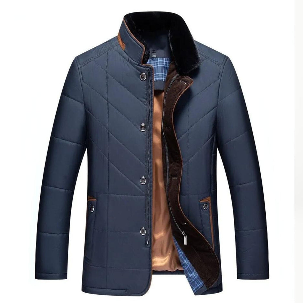 Admire | Men's Quilted Winter Jacket - Warm Padded Puffer with Front Zip & Pockets Dark Blue