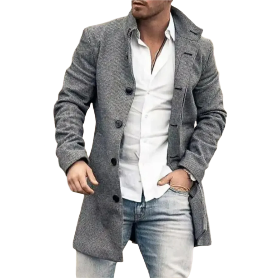 Hermosa | Men's Winter Coat | Button-Up Front with Pockets Light Gray