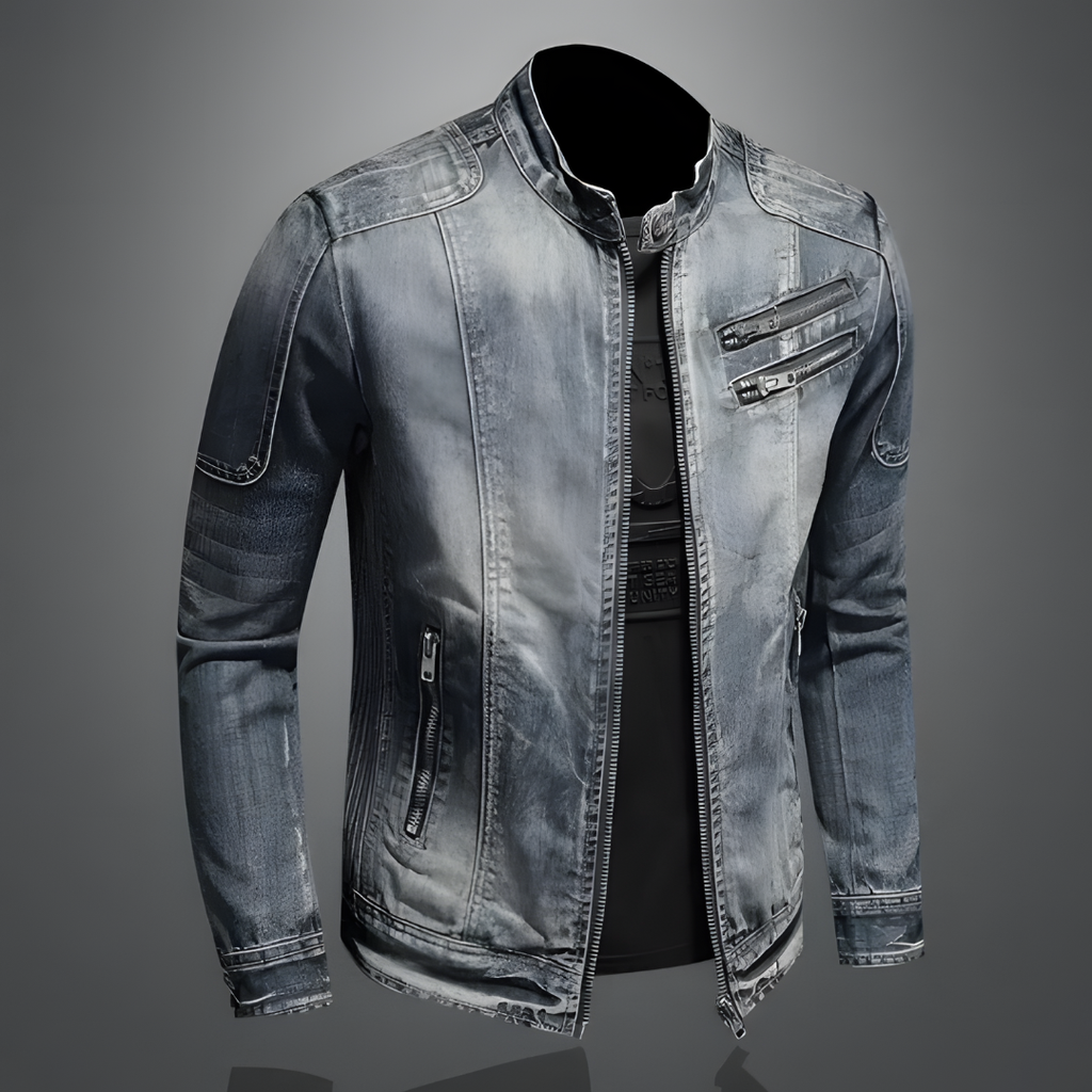 Calico | Men's Retro Denim Jacket - Vintage Washed Trucker Jean Jacket with Flap Pockets