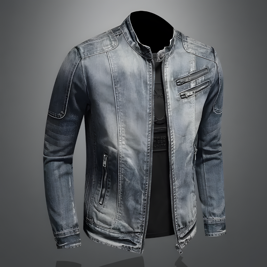 Calico | Men's Retro Denim Jacket - Vintage Washed Trucker Jean Jacket with Flap Pockets