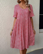 Damaris | Midi Dress with Floral Print, Round Neck and Short Sleeves for Women | Ideal for Day and Evening