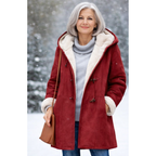 Bersh | Women's Sherpa Winter Coat - Warm & Cozy Teddy Fleece Jacket with Hood Red