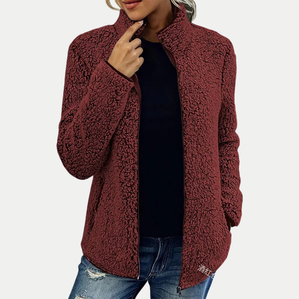 Mechi | Women's Fleece Jacket | Textured Surface Pattern Red