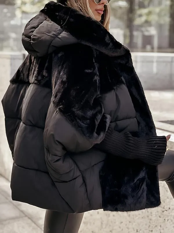 Long Quilted Cape with Faux Fur Collar for Women | Ideal for Winter