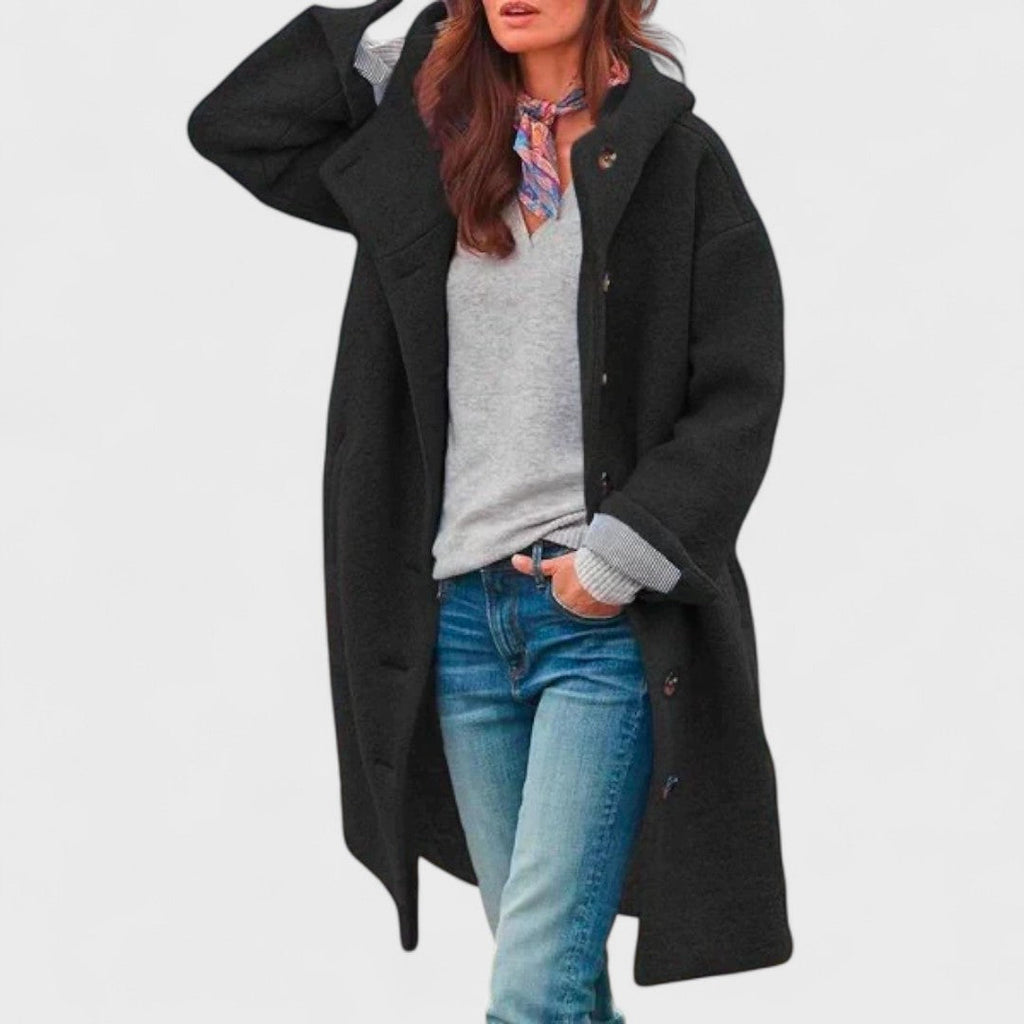 Amore | Women's Coat | Button Fastening Long Sleeve Black