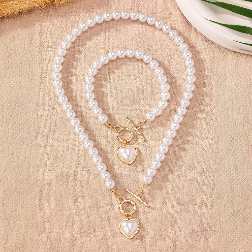 Zahara | 2pc Beaded Heart Pendant Bracelet and Necklace Set – Luxury Designer Jewelry Set & Minimalist Layering Chain