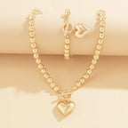 Zahara | 2pc Beaded Heart Pendant Bracelet and Necklace Set – Luxury Designer Jewelry Set & Minimalist Layering Chain