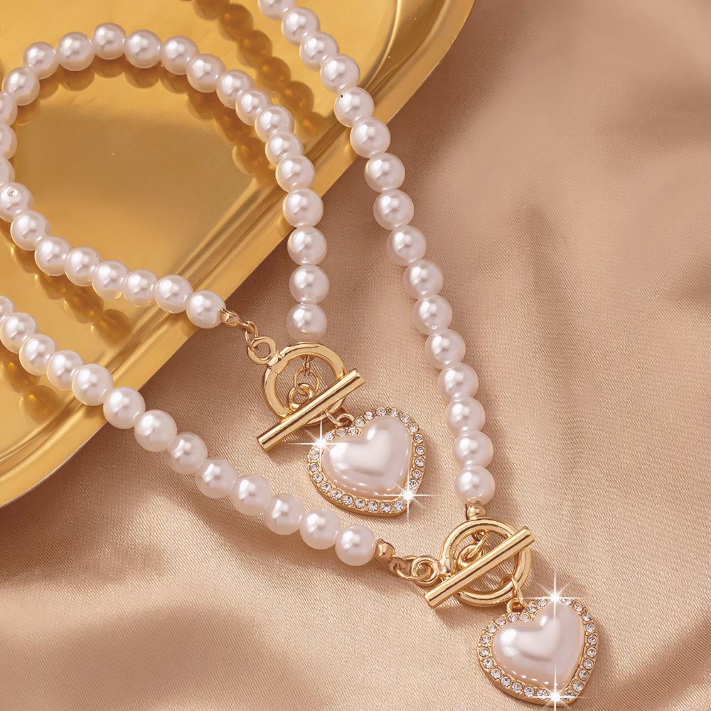 Zahara | 2pc Beaded Heart Pendant Bracelet and Necklace Set – Luxury Designer Jewelry Set & Minimalist Layering Chain