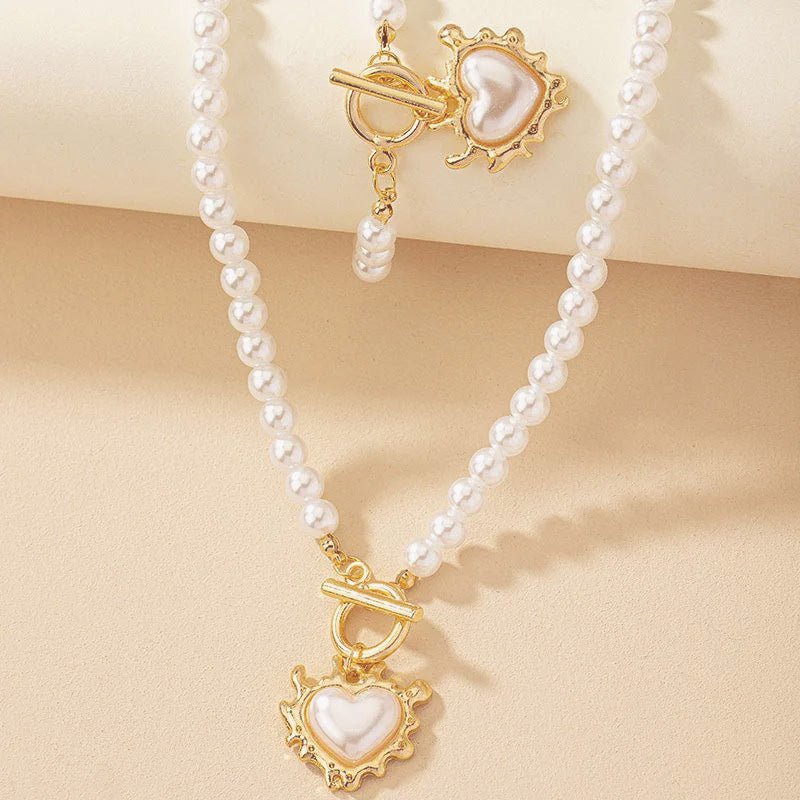 Zahara | 2pc Beaded Heart Pendant Bracelet and Necklace Set – Luxury Designer Jewelry Set & Minimalist Layering Chain